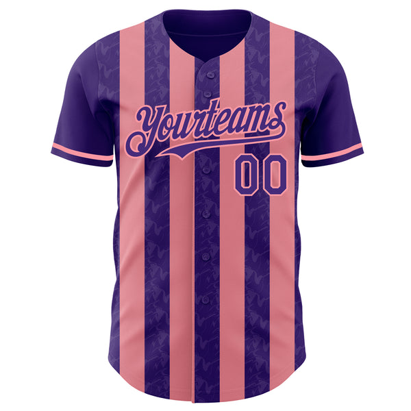 Custom Purple-Medium Pink Classic Vertical Stripe Fluid Liquid Texture Authentic Baseball Jersey