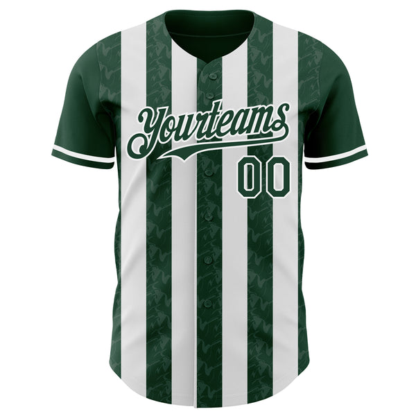 Custom Green-White Classic Vertical Stripe Fluid Liquid Texture Authentic Baseball Jersey