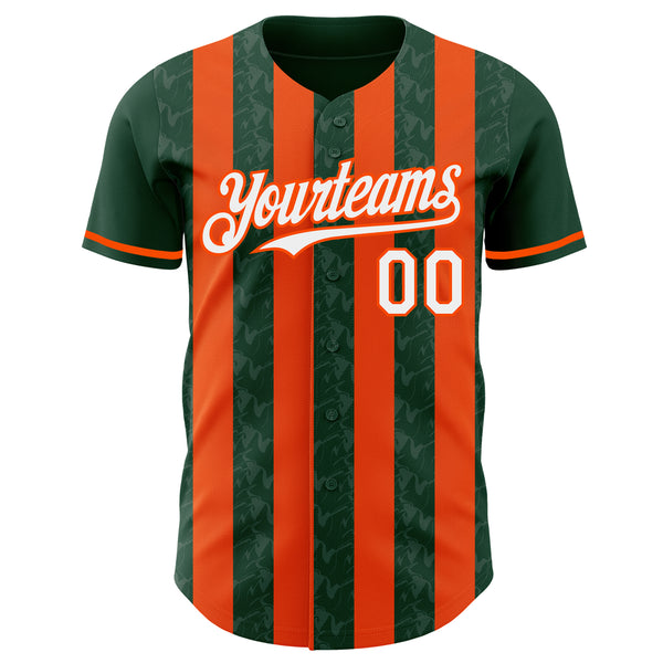 Custom Green White-Orange Classic Vertical Stripe Fluid Liquid Texture Authentic Baseball Jersey