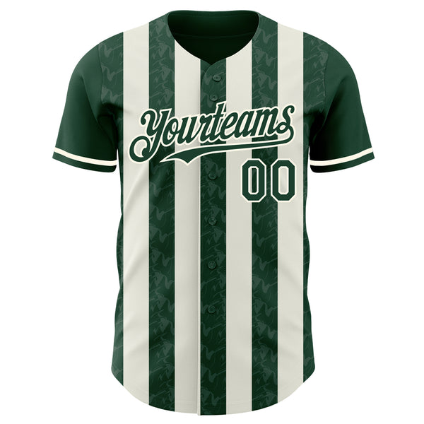 Custom Green Cream-Cream Classic Vertical Stripe Fluid Liquid Texture Authentic Baseball Jersey