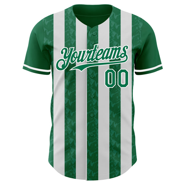 Custom Kelly Green-White Classic Vertical Stripe Fluid Liquid Texture Authentic Baseball Jersey