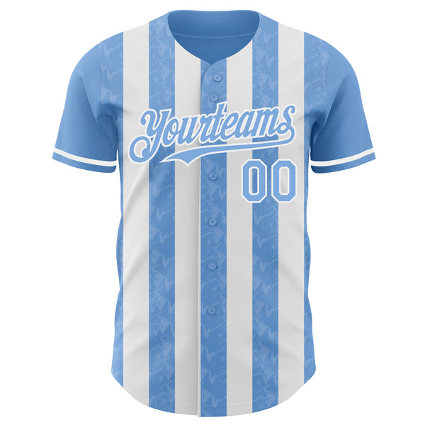 Custom Light Blue-White Classic Vertical Stripe Fluid Liquid Texture Authentic Baseball Jersey