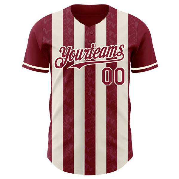 Custom Crimson Cream-Cream Classic Vertical Stripe Fluid Liquid Texture Authentic Baseball Jersey