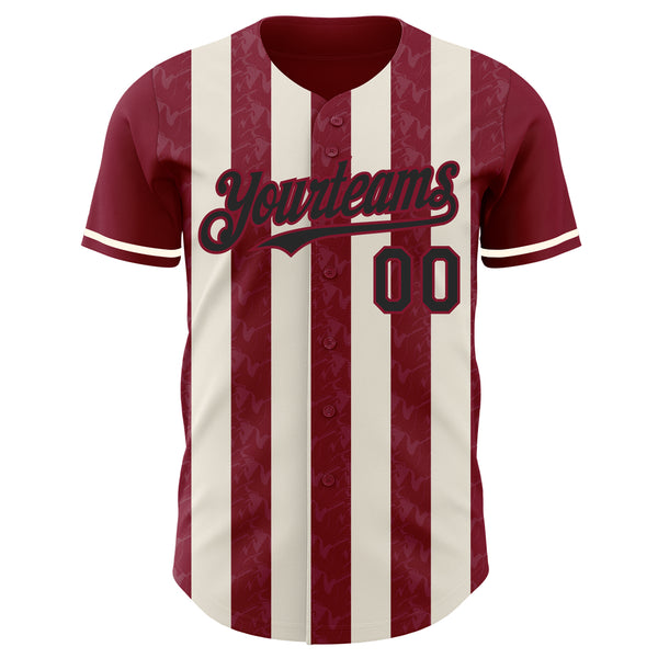 Custom Crimson Black-Cream Classic Vertical Stripe Fluid Liquid Texture Authentic Baseball Jersey