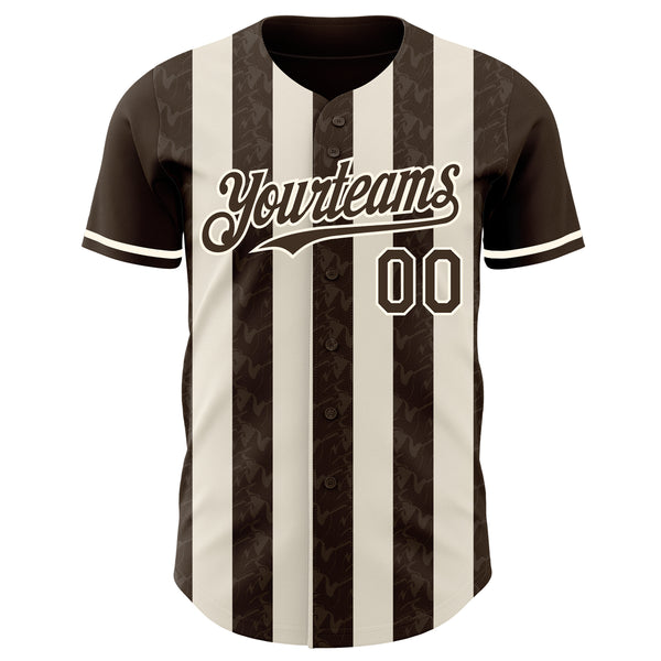 Custom Brown Cream-Cream Classic Vertical Stripe Fluid Liquid Texture Authentic Baseball Jersey