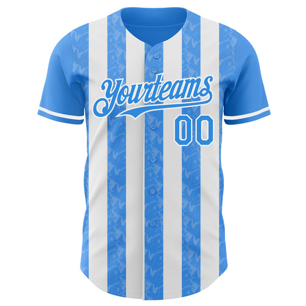 Custom Electric Blue-White Classic Vertical Stripe Fluid Liquid Texture Authentic Baseball Jersey