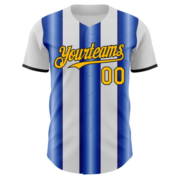 Custom White Gold Royal-Black Gradient Vertical Stripe Argentina Style Authentic Baseball Jersey