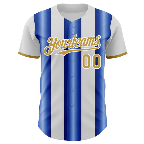 Custom White Old Gold-Royal Gradient Vertical Stripe Argentina Style Authentic Baseball Jersey