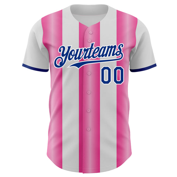 Custom White Royal-Pink Gradient Vertical Stripe Argentina Style Authentic Baseball Jersey