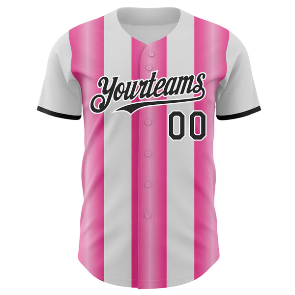 Custom White Black-Pink Gradient Vertical Stripe Argentina Style Authentic Baseball Jersey