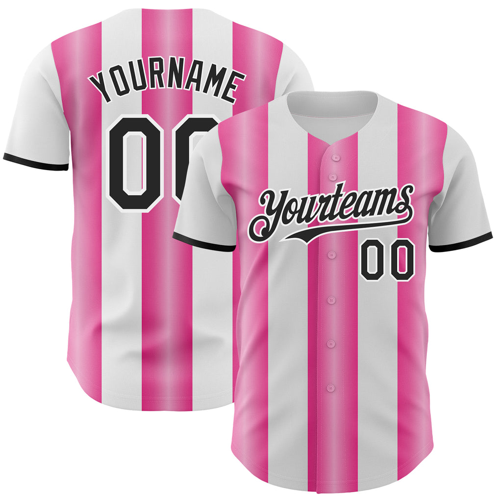 Custom White Black-Pink Gradient Vertical Stripe Argentina Style Authentic Baseball Jersey