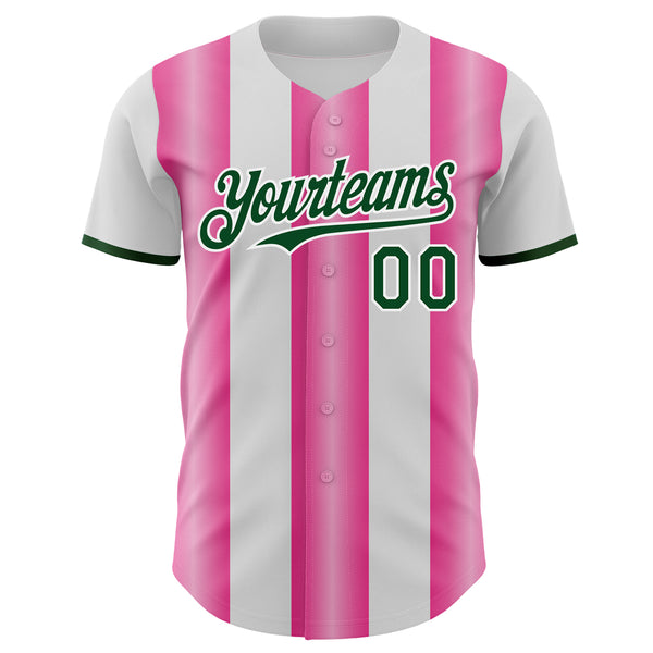 Custom White Green-Pink Gradient Vertical Stripe Argentina Style Authentic Baseball Jersey