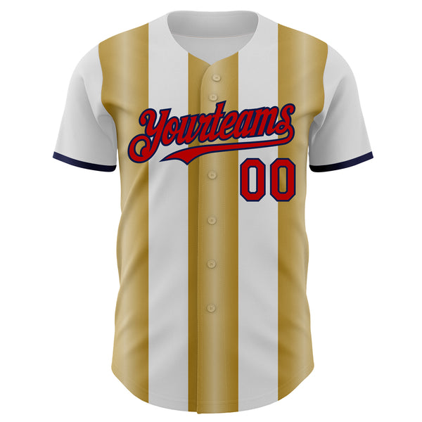 Custom White Red Old Gold-Navy Gradient Vertical Stripe Argentina Style Authentic Baseball Jersey