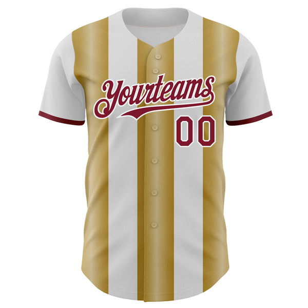 Custom White Crimson-Old Gold Gradient Vertical Stripe Argentina Style Authentic Baseball Jersey