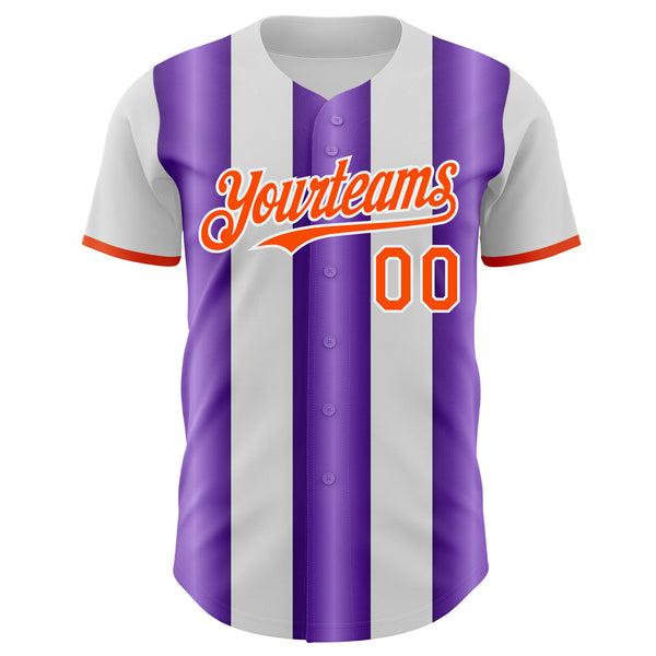 Custom White Orange-Purple Gradient Vertical Stripe Argentina Style Authentic Baseball Jersey
