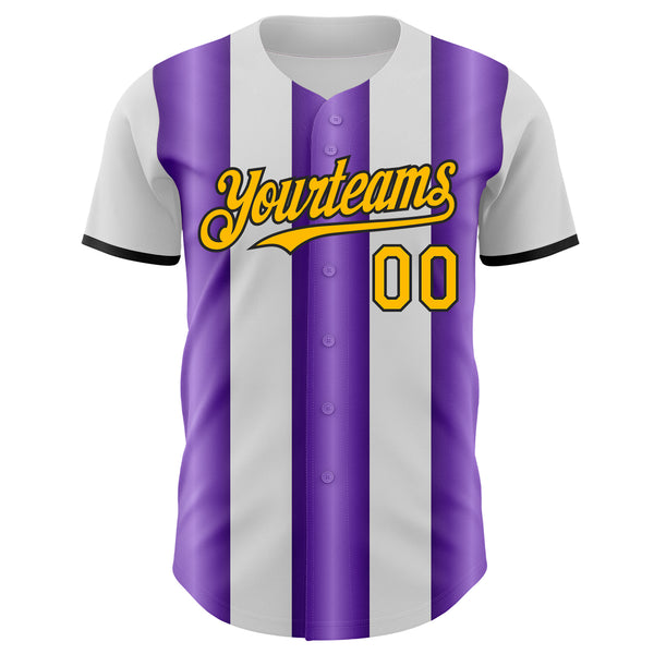 Custom White Gold Purple-Black Gradient Vertical Stripe Argentina Style Authentic Baseball Jersey