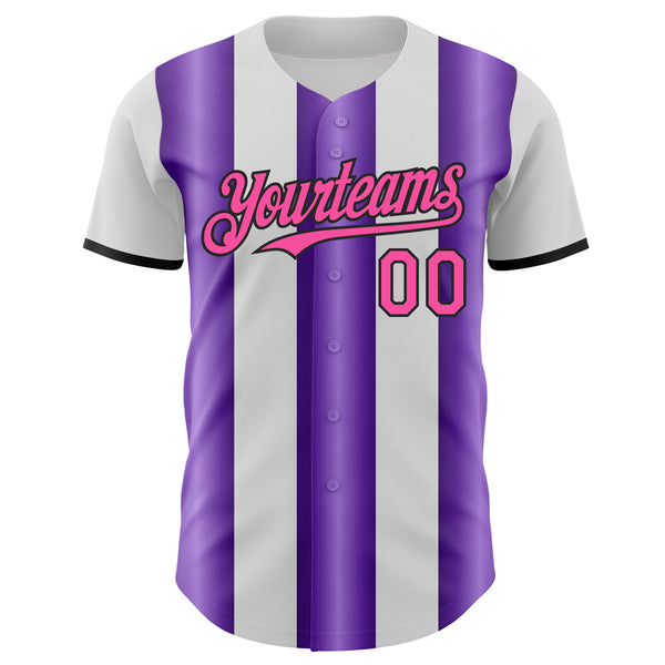 Custom White Pink Purple-Black Gradient Vertical Stripe Argentina Style Authentic Baseball Jersey
