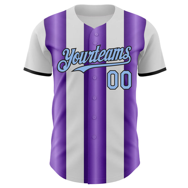 Custom White Light Blue Purple-Black Gradient Vertical Stripe Argentina Style Authentic Baseball Jersey