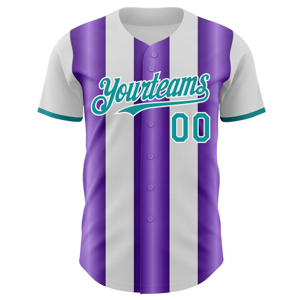 Custom White Teal-Purple Gradient Vertical Stripe Argentina Style Authentic Baseball Jersey