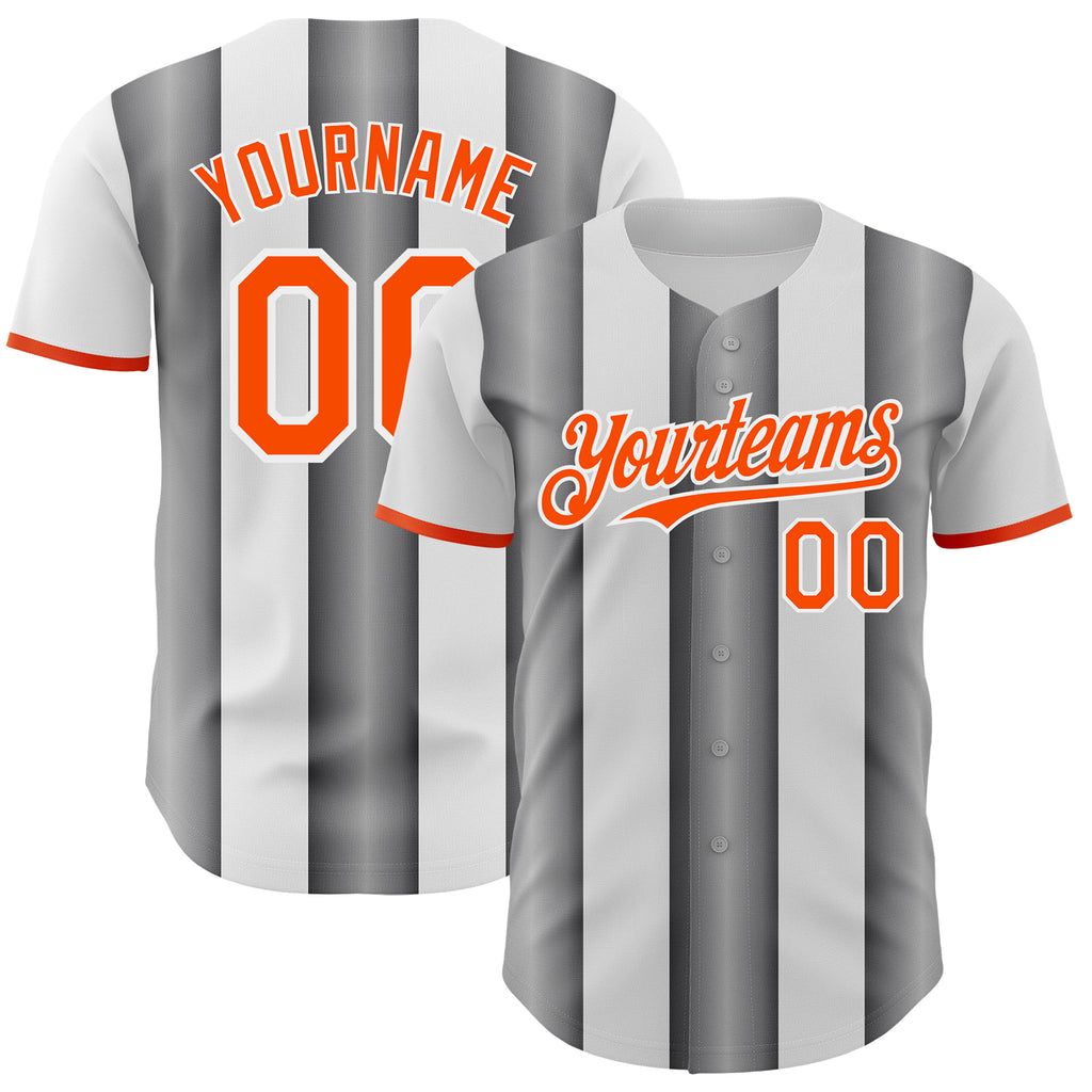 Custom White Orange-Steel Gray Gradient Vertical Stripe Argentina Style Authentic Baseball Jersey