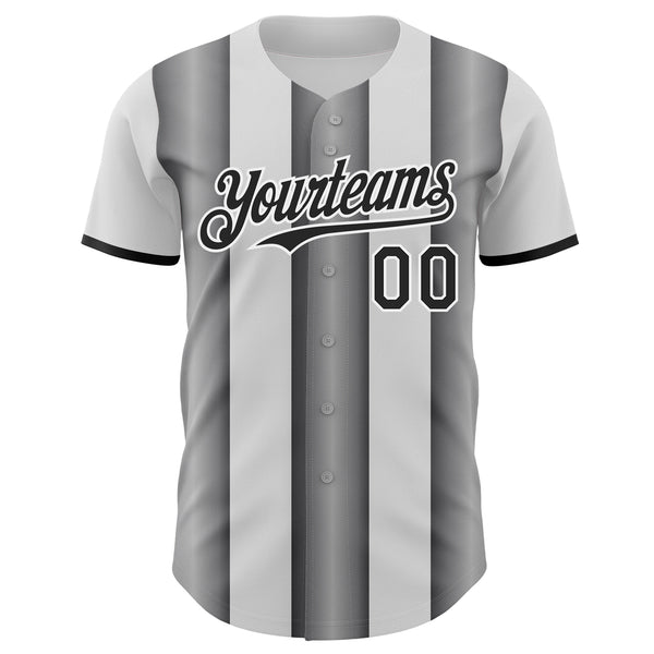 Custom White Black-Steel Gray Gradient Vertical Stripe Argentina Style Authentic Baseball Jersey