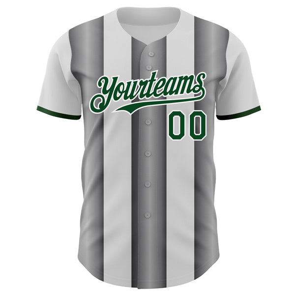 Custom White Green-Steel Gray Gradient Vertical Stripe Argentina Style Authentic Baseball Jersey
