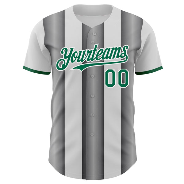 Custom White Kelly Green-Steel Gray Gradient Vertical Stripe Argentina Style Authentic Baseball Jersey