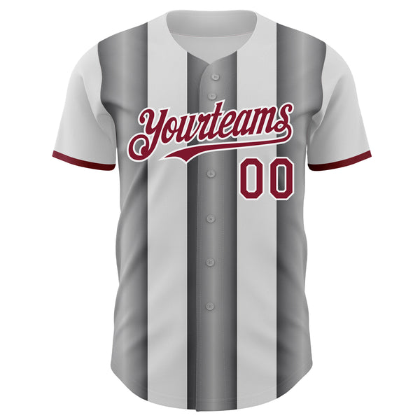 Custom White Crimson-Steel Gray Gradient Vertical Stripe Argentina Style Authentic Baseball Jersey