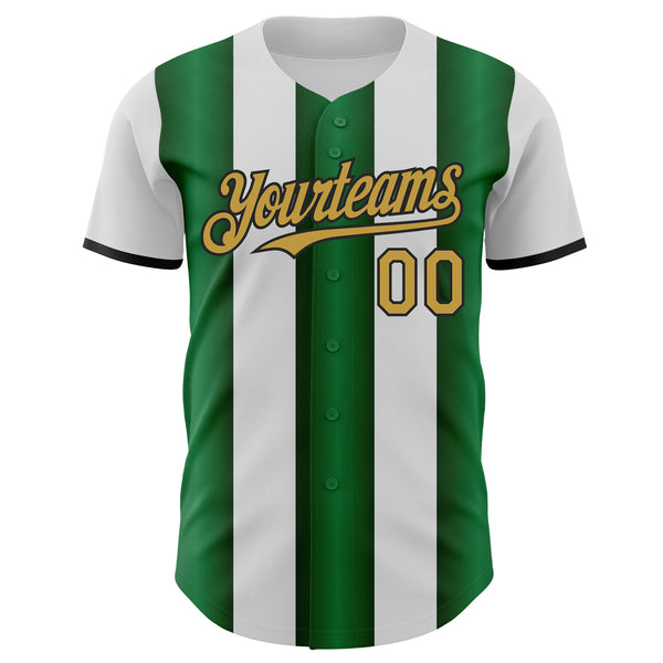 Custom White Old Gold Green-Black Gradient Vertical Stripe Argentina Style Authentic Baseball Jersey