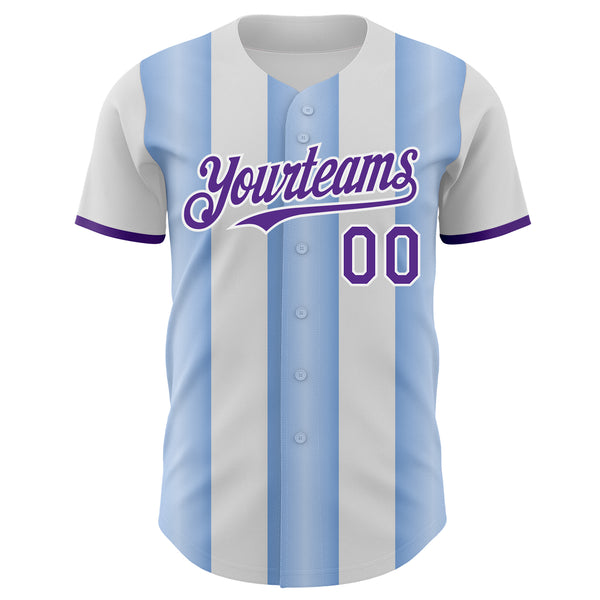 Custom White Purple-Light Blue Gradient Vertical Stripe Argentina Style Authentic Baseball Jersey