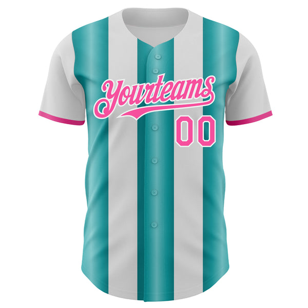 Custom White Pink-Teal Gradient Vertical Stripe Argentina Style Authentic Baseball Jersey