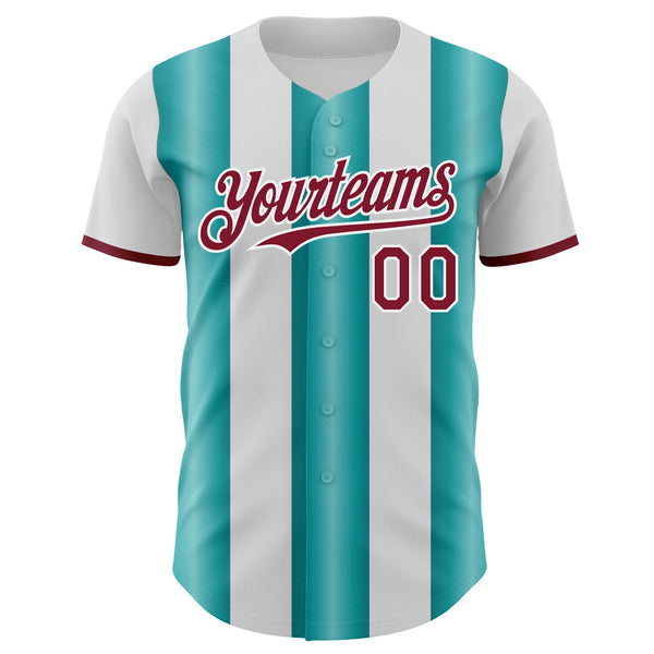 Custom White Crimson-Teal Gradient Vertical Stripe Argentina Style Authentic Baseball Jersey