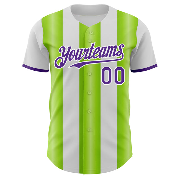 Custom White Purple-Neon Green Gradient Vertical Stripe Argentina Style Authentic Baseball Jersey