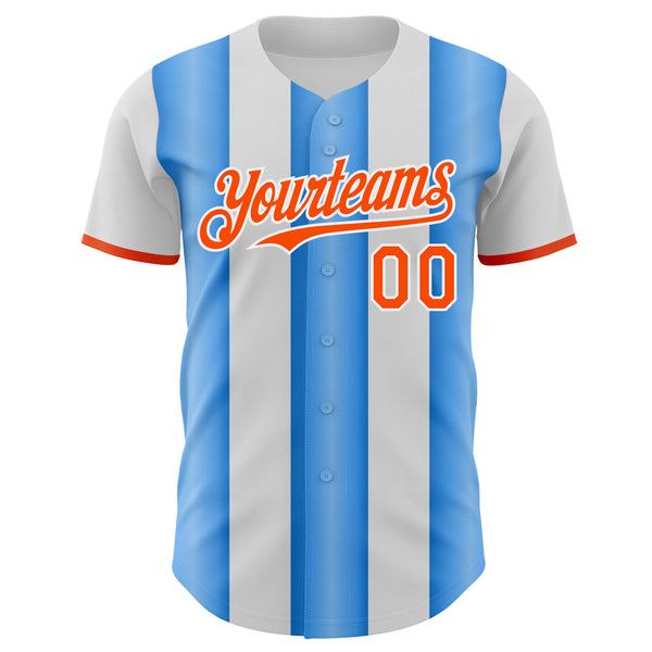 Custom White Orange-Electric Blue Gradient Vertical Stripe Argentina Style Authentic Baseball Jersey