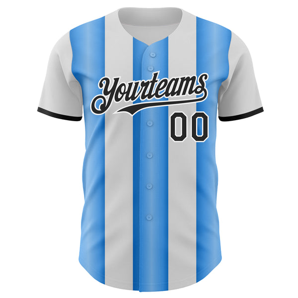 Custom White Black-Electric Blue Gradient Vertical Stripe Argentina Style Authentic Baseball Jersey