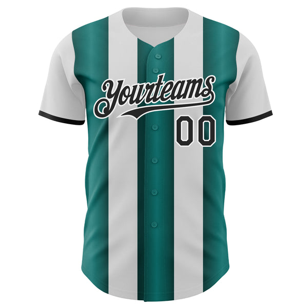 Custom White Black-Midnight Green Gradient Vertical Stripe Argentina Style Authentic Baseball Jersey