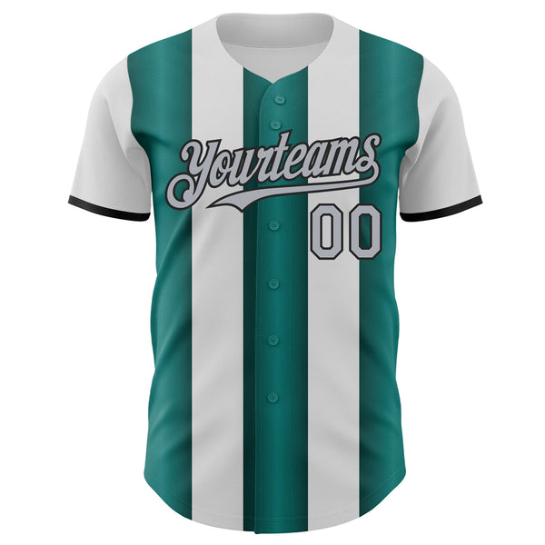 Custom White Gray Midnight Green-Black Gradient Vertical Stripe Argentina Style Authentic Baseball Jersey
