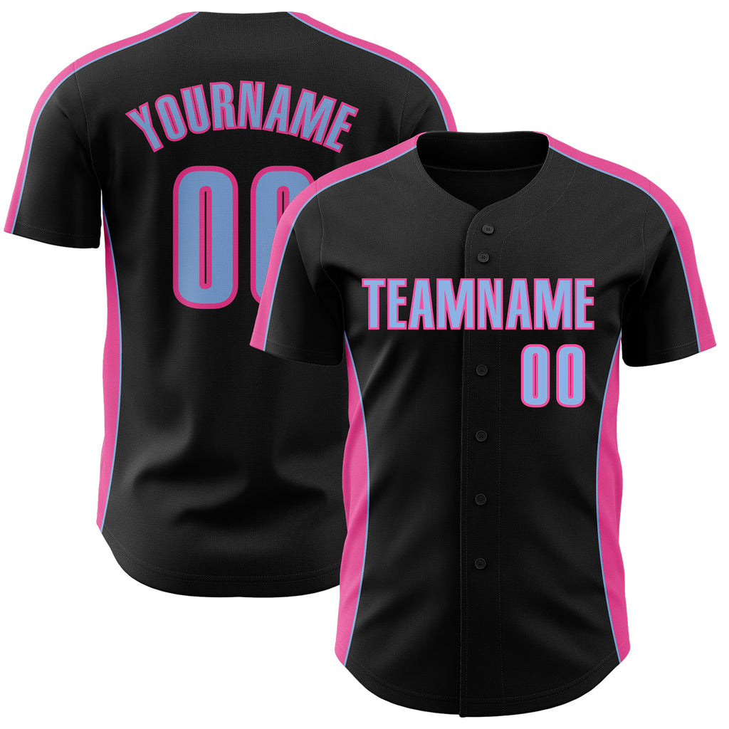 Custom Black Light Blue-Pink Classic Color Block Side Panel Stripe Authentic Baseball Jersey