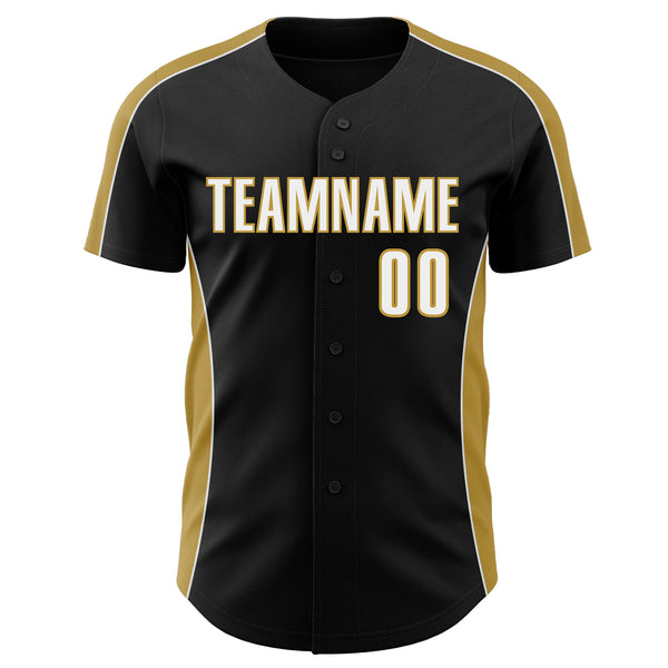 Custom Black White-Old Gold Classic Color Block Side Panel Stripe Authentic Baseball Jersey