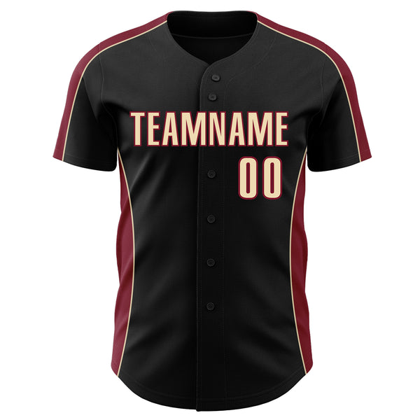 Custom Black Cream-Crimson Classic Color Block Side Panel Stripe Authentic Baseball Jersey