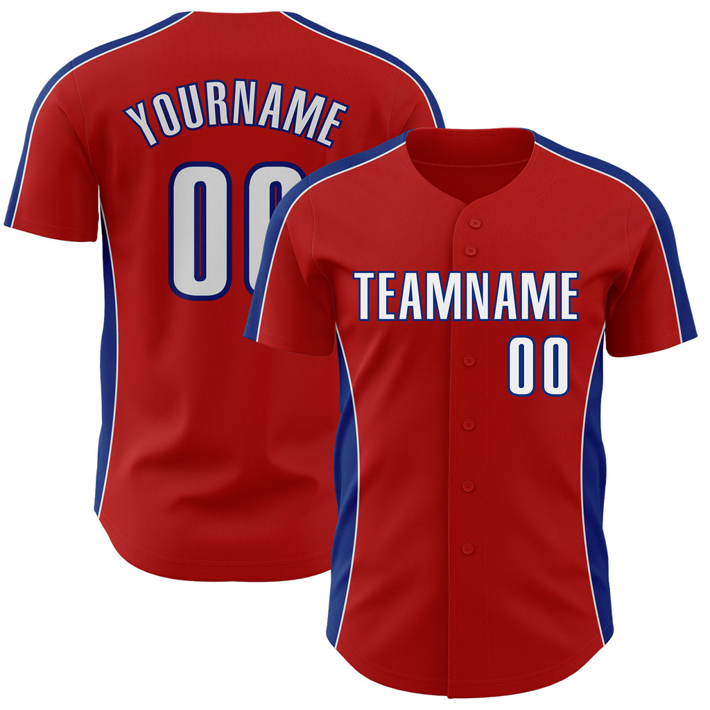 Custom Red White-Royal Classic Color Block Side Panel Stripe Authentic Baseball Jersey