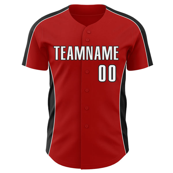 Custom Red White-Black Classic Color Block Side Panel Stripe Authentic Baseball Jersey