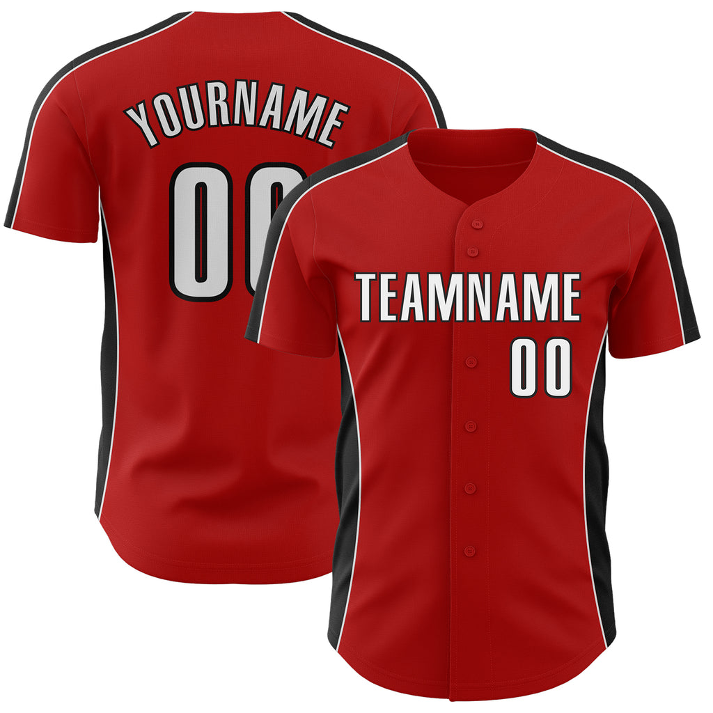 Custom Red White-Black Classic Color Block Side Panel Stripe Authentic Baseball Jersey