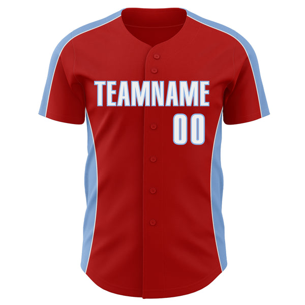 Custom Red White-Light Blue Classic Color Block Side Panel Stripe Authentic Baseball Jersey