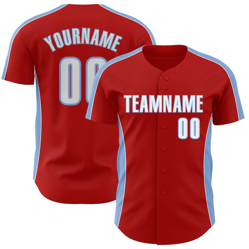Custom Red White-Light Blue Classic Color Block Side Panel Stripe Authentic Baseball Jersey