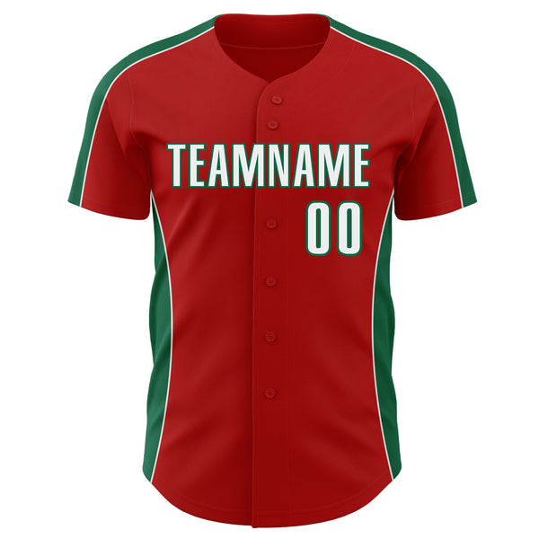 Custom Red White-Kelly Green Classic Color Block Side Panel Stripe Authentic Baseball Jersey
