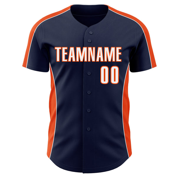 Custom Navy White-Orange Classic Color Block Side Panel Stripe Authentic Baseball Jersey
