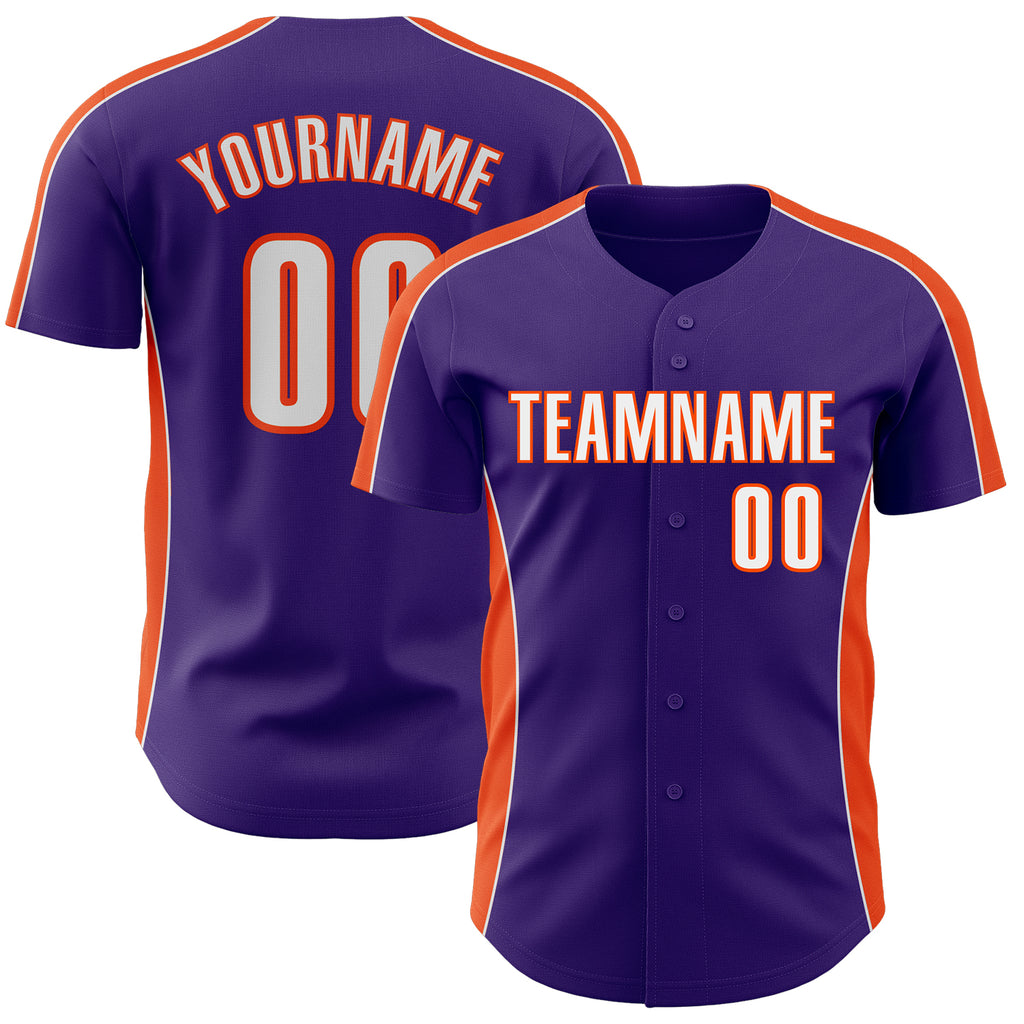 Custom Purple White-Orange Classic Color Block Side Panel Stripe Authentic Baseball Jersey