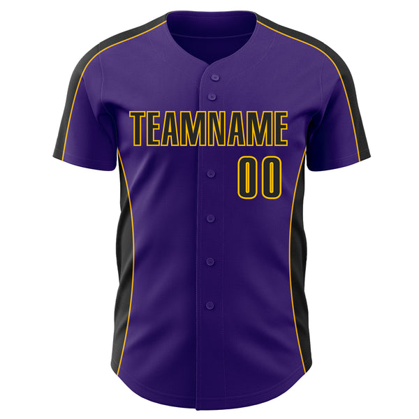 Custom Purple Black-Gold Classic Color Block Side Panel Stripe Authentic Baseball Jersey