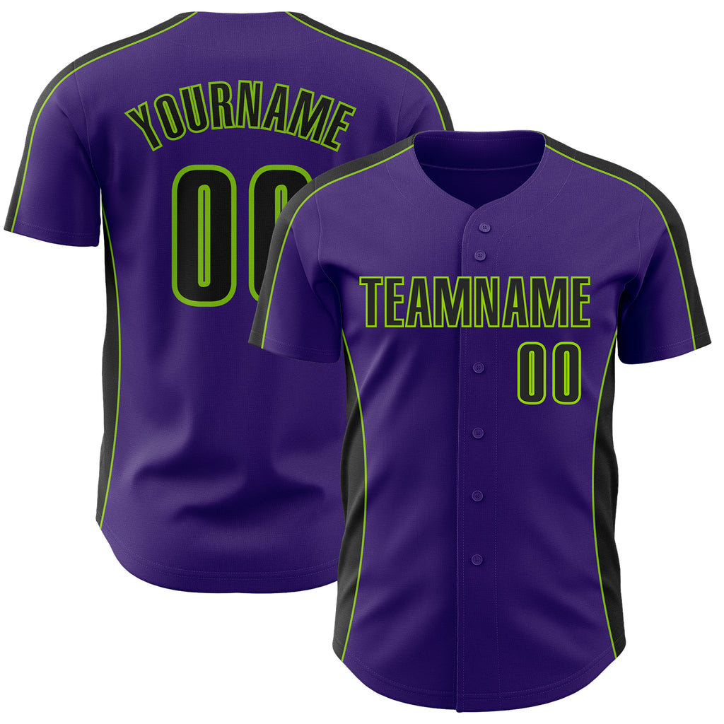 Custom Purple Black-Neon Green Classic Color Block Side Panel Stripe Authentic Baseball Jersey